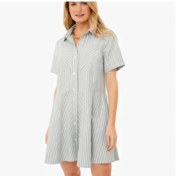 tuckernuck green stripe dress The Tatum Pin Tuck Striped Dress in Green + Blue – Piper & Scoot main image 1
